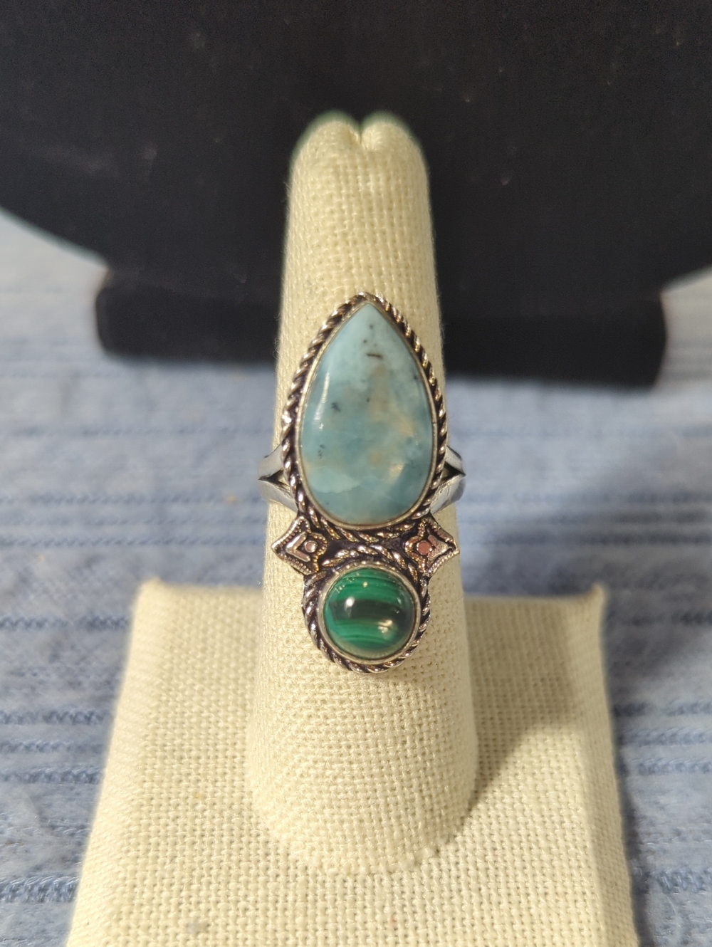 Larimar and Malachite Ring Size 7 - Dominican Republic